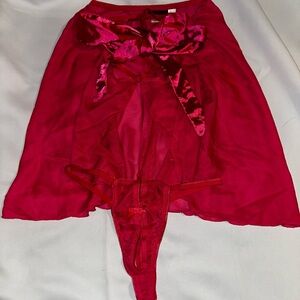 Pink Sheer Lingerie Set with Bow tie front
